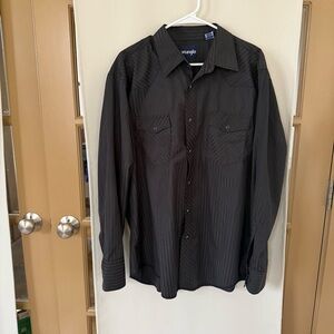 Wrangler Mens XL Black‎ Stripe Vintage Long Sleeve Western Snap Up Shirt
